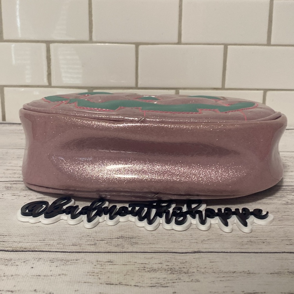 *Love Pain and Stitches Pink and Textured Teal Chipped Tooth Happy Pumpkin Purse - Picture 12 of 16